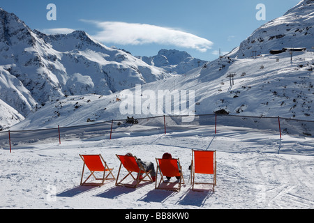 Silvapark Galtuer, area sciistica Silvretta mountain range, Valle di Paznaun in Tirolo, Austria, Europa Foto Stock