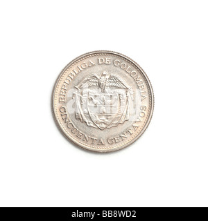 Moneta colombiana da 50 centavos che mostra Simon Bolivar Foto Stock