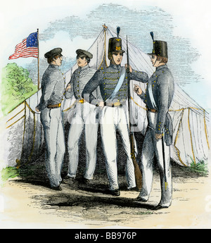 Cadetti a noi Accademia Militare di West Point 1850s. Colorate a mano la xilografia Foto Stock