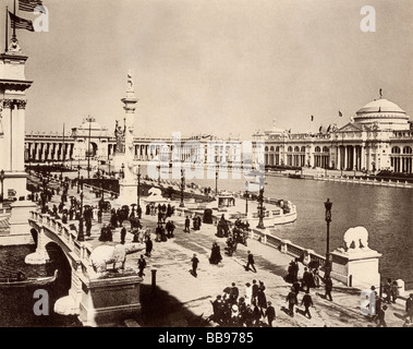 Corte d onore e bacino centrale del Columbian Exposition Chicago 1893. Albertype (foto). Foto Stock