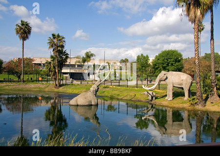 Modelli di mammut al La Brea Tar Pits in Hancock Park Los Angeles California USA Foto Stock