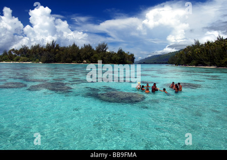 La gente del luogo il raffreddamento nella laguna di Moorea, Tahiti, Polinesia francese. No signor