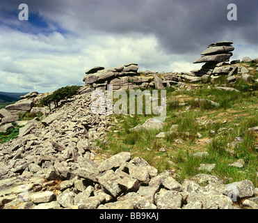 Stowe's Pound Cheesewring e diavoli sedia tirapiedi Bodmin Moor Cornwall Inghilterra Foto Stock