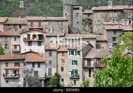 Il villaggio di montagna di Marie sur Tinee nelle Alpes Maritimes, Francia Foto Stock