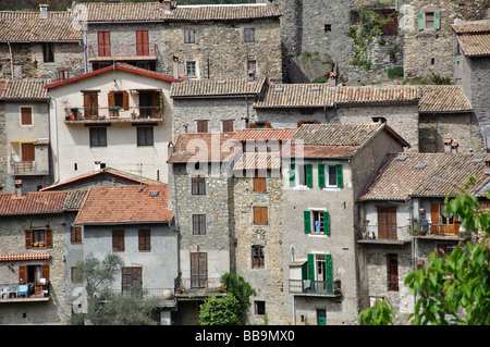 Il borgo medievale di Marie-sur-Tinee nelle Alpes Maritimes, Francia Foto Stock