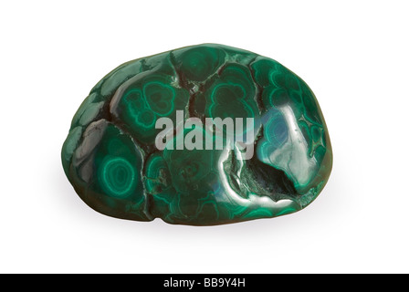 Malachite campione minerale, lucidati boulder su sfondo bianco Foto Stock