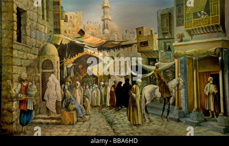 Khan el Khalili Cairo Islamico Egitto Bazaar Souk dipinto mercato vecchio Foto Stock