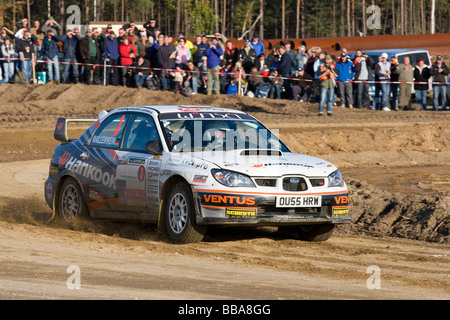 Subaru Impreza WRX STI, specatators, Lausitz Rally, motorsports, in Sassonia, Germania, Europa Foto Stock