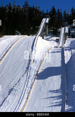 Grande e normale Hill Ski Salta al Whistler Olympic Park - Sito di Vancouver 2010 Giochi Olimpici Invernali della Columbia britannica in Canada Foto Stock