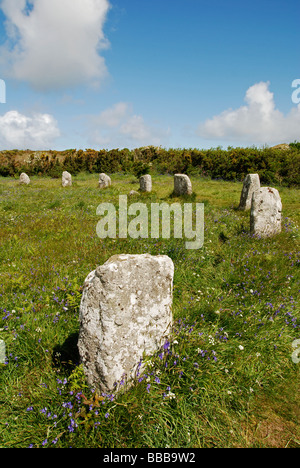 Boscawen onu, cerchio di pietra vicino a st.buryan in West Cornwall, Regno Unito Foto Stock