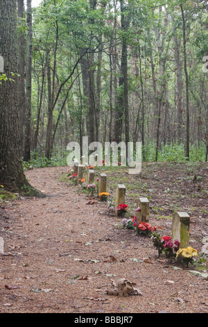 Natchez Trace Parkway, Miglio 269, vicino Tupelo, Mississippi, Stati Uniti d'America. Le lapidi per ignoti soldati confederati. Foto Stock