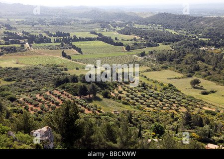 Vista del paesaggio da Les Baux de Provence Foto Stock
