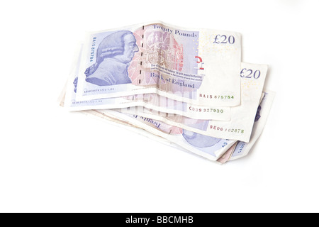 Banca Britannica note isolate su un bianco di sfondo per studio Foto Stock