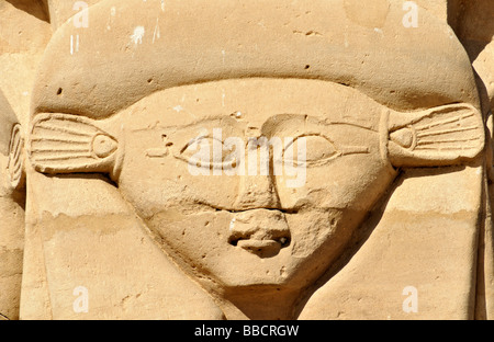 Hathor colonna del chiosco di Qertassi Kertassi all antico tempio Nubiano di Kalabsha Mandulis sul lago Nasser vicino a Aswan Egitto Foto Stock