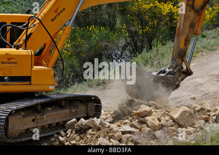 Escavatore cingolato di lavoro di scavo Foto Stock