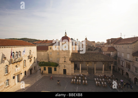 Città Torre dell Orologio in Piazza Giovanni Paolo II Trogir costa dalmata Dalmazia Croazia Foto Stock