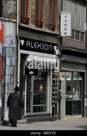 Gli ebrei ortodossi in Antwerp Diamond District, Belgio Foto Stock