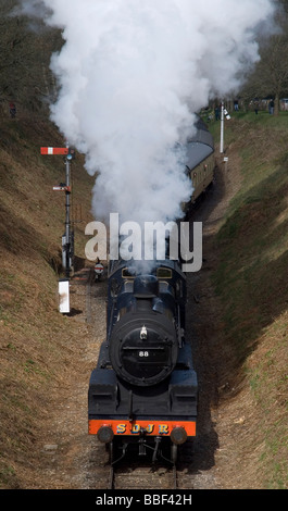 Treno a vapore sul West Somerset Railway. Foto Stock