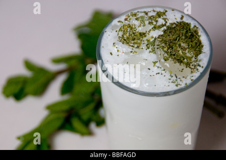 Bevanda turca, ayran, fatta di yogurt e acqua, popolare in Turchia Foto Stock