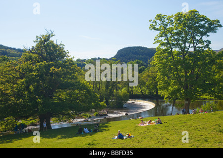 Cascate Horseshoe Weir a LLantysilio costruito da Thomas Telford in 1808 fiume Dee nelle vicinanze del Llangollen Powys Galles Cymru Regno Unito Regno Unito Foto Stock