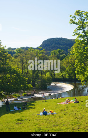 Cascate Horseshoe Weir a Llantysilio costruito da Thomas Telford in 1808 fiume Dee nelle vicinanze del Llangollen Powys Galles Cymru Regno Unito Regno Unito Foto Stock