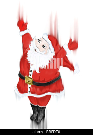 Flying Santa Claus isolato su bianco illustrazione Foto Stock