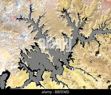 Vista satellitare del Lago Powell confinante Arizona e Utah Foto Stock