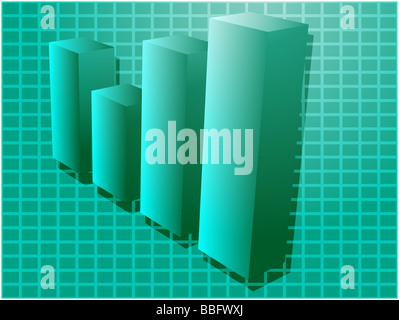 Tre d grafico a barre schema finanziario illustrazione su griglia quadrata Foto Stock