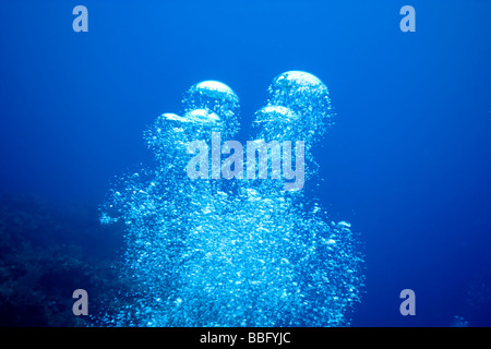 Le bolle di aria dal subacqueo. Foto Stock