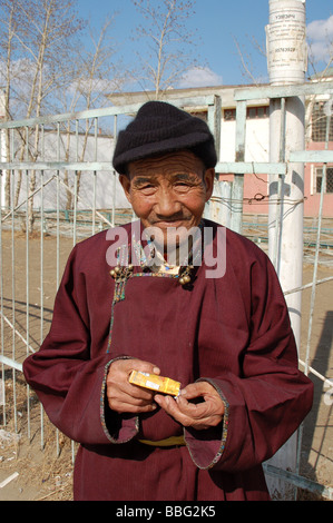 Ritratto di un uomo mongola ad Ulaan Baatar, Mongolia Foto Stock