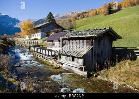 Vecchia fattoria in autunno, Obernberg, Tirolo del nord, Austria, Europa Foto Stock