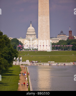WASHINGTON DC Piscina riflettente il Monumento a Washington e il Capitol sul National Mall Foto Stock