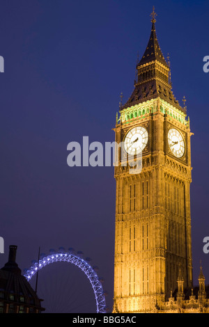 Il Big Ben e la ruota panoramica London Eye Foto Stock