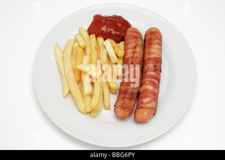 Oberland Salsiccia con patate fritte, ketchup Foto Stock