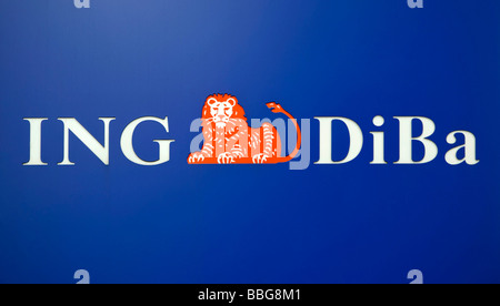 Logo sulla sede dell'Direktbank ING-DiBa AG bank in Frankfurt am Main, Hesse, Germania, Europa Foto Stock