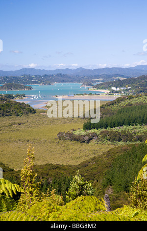 Vista dal Monte Lookout Bledisloe Waitangi Bay of Islands Paihia Northland Nuova Zelanda Foto Stock