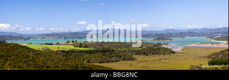 Vista panoramica dal Monte Lookout Bledisloe Waitangi Bay of Islands Paihia Northland Nuova Zelanda Foto Stock