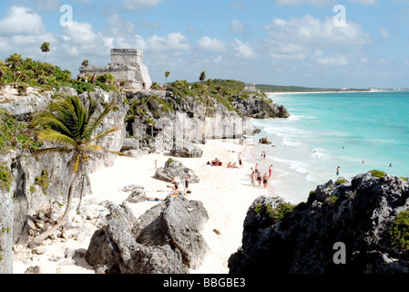 El Castillio, tempio Maya Tulum, Quintana Roo, Messico, America Centrale Foto Stock