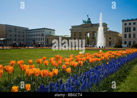 Pariser Platz con la Porta di Brandeburgo, il quartiere Berlin-Mitte, Berlino, Germania, Europa Foto Stock
