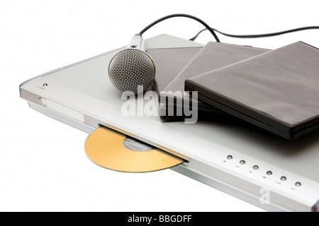 Moderno lettore dvd con funzione Karaoke e microfono Foto Stock