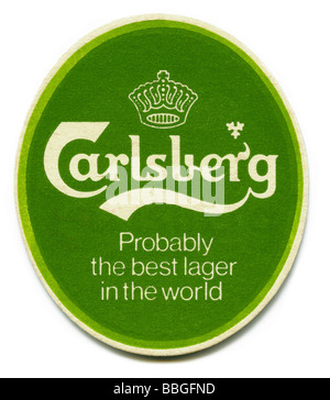 Vecchio beermat per birre Carlsberg, Copenhagen, Danimarca Foto Stock