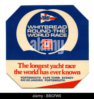 Vecchio beermat promuovendo la Whitbread Round the world challenge yacht regata, 1974 Foto Stock