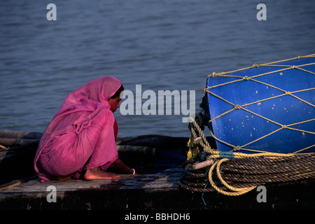 India, Bengala Occidentale, Sunderbans, Delta del Gange, pescatore Foto Stock