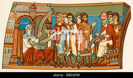 Denominazione del bambino che divenne San Giovanni Battista. Litografia a colori di un12th-secolo muro dipinto nella cripta della Cattedrale di Canterbury Foto Stock