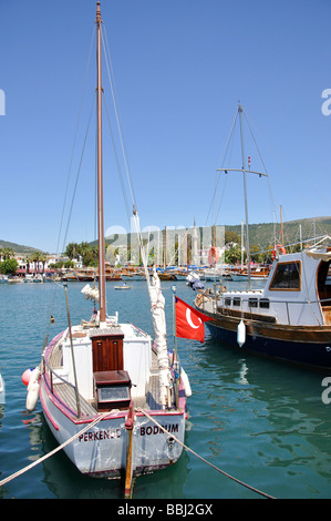 Vista sul porto, Bodrum, Penisola di Bodrum, Provincia di Mugla, Repubblica di Türkiye Foto Stock