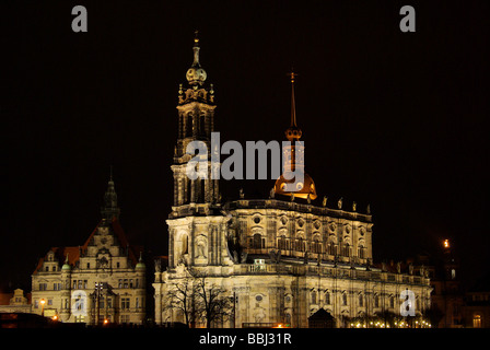 Dresda Hofkirche Nacht Dresda corte cattolica chiesa notte 02 Foto Stock