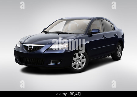 2009 Mazda MAZDA3 Sport in blu - Vista anteriore angolare Foto Stock