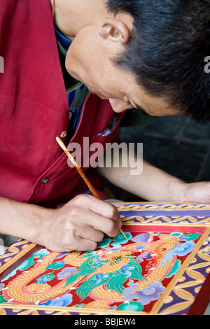 Thangka pittura. Norbulingka Istituto. Vicino a Dharamsala. Himachal Pradesh. India Foto Stock