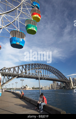 Ruota panoramica Ferris Luna Park di Sydney e il Sydney Harbour Bridge Sydney New South Wales AUSTRALIA Foto Stock