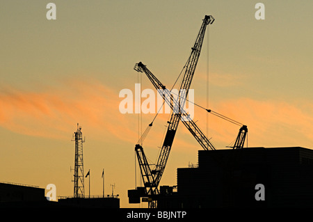 Costruzione di gru silhouette in Birmingham Foto Stock